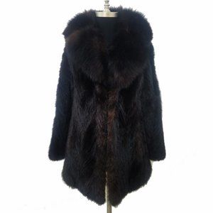 Vtg 60s 70s Chevron Mink Fox Collar Fur Jacket S